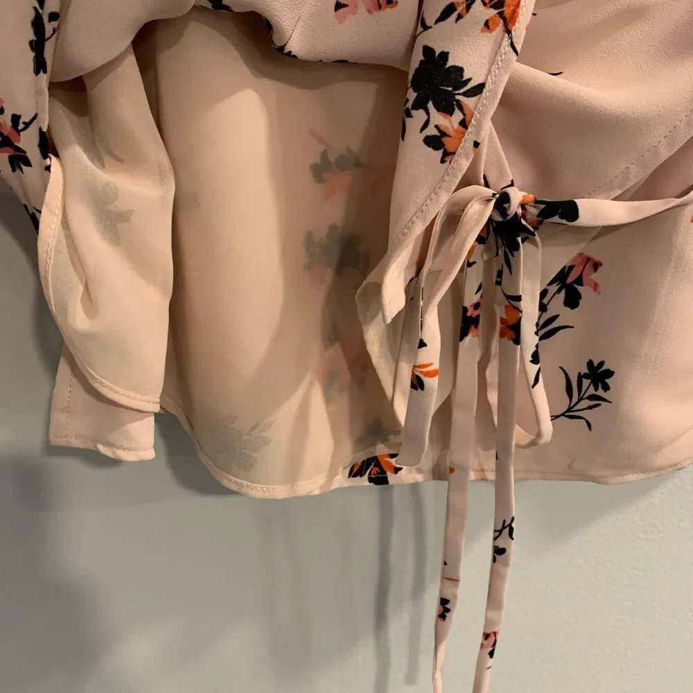 Ann Taylor Pink/Peach  Puff Sleeve Wrap Blouse - Picture 9 of 10